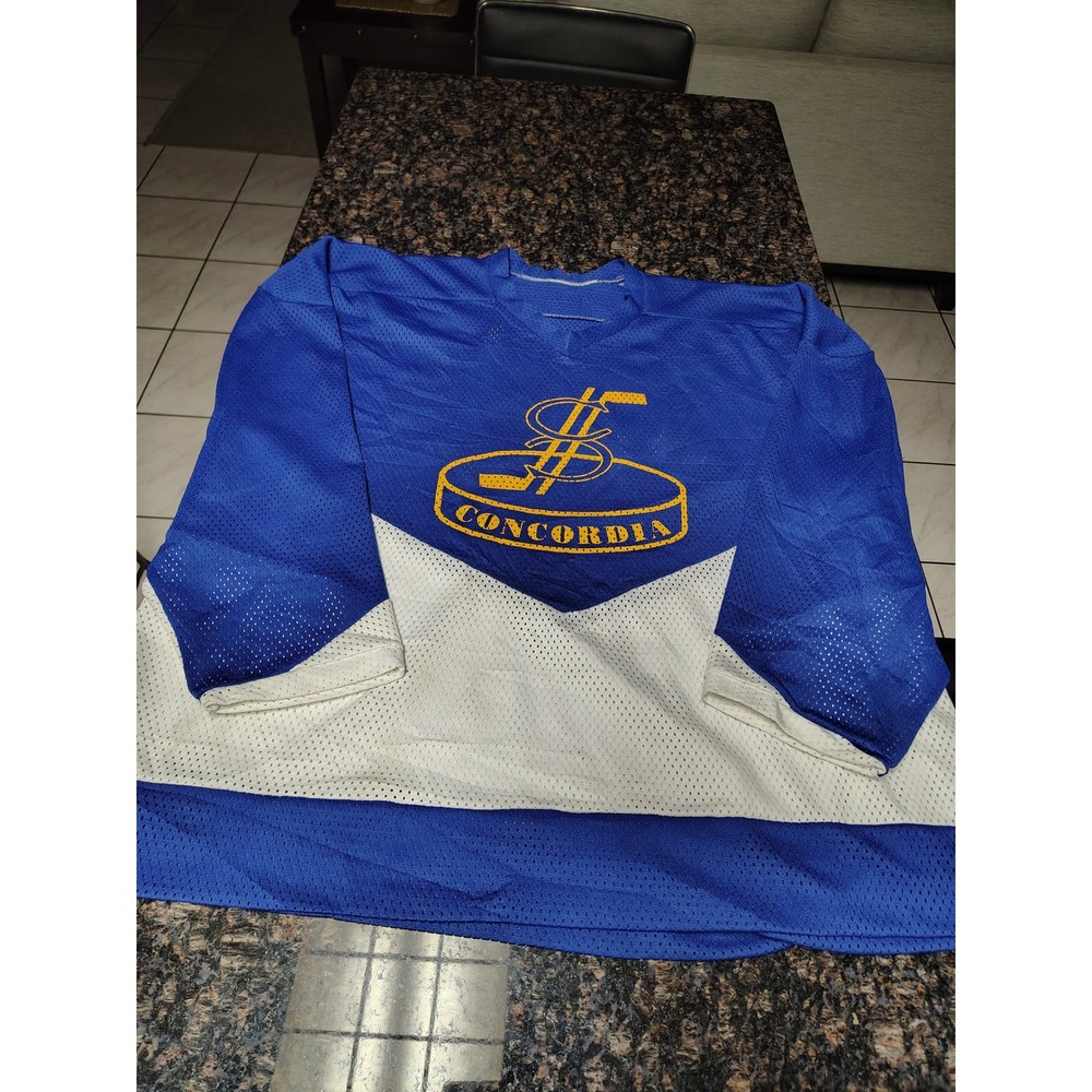 Vintage Concordia Hockey Jersey Blue White Mesh V-Neck Mens Oversized